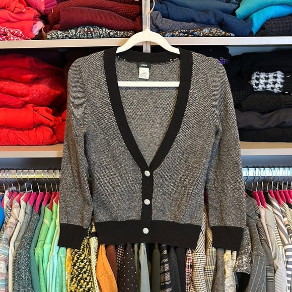 J. Crew Sweaters - J Crew gray/black v neck crystal button closure cardigan size XS